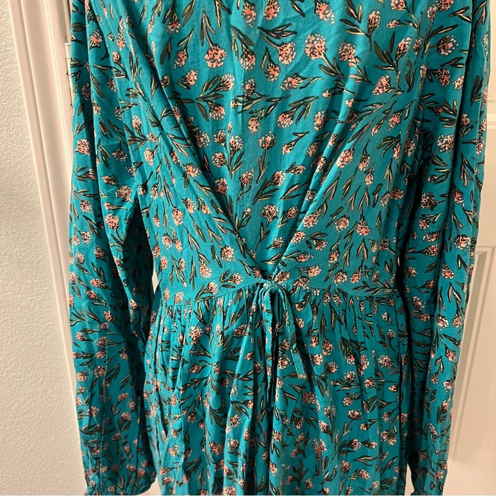 XIX Palms Teal Floral Flowy Puffy Sleeve Boho Dress Medium‎ - Picture 9 of 12